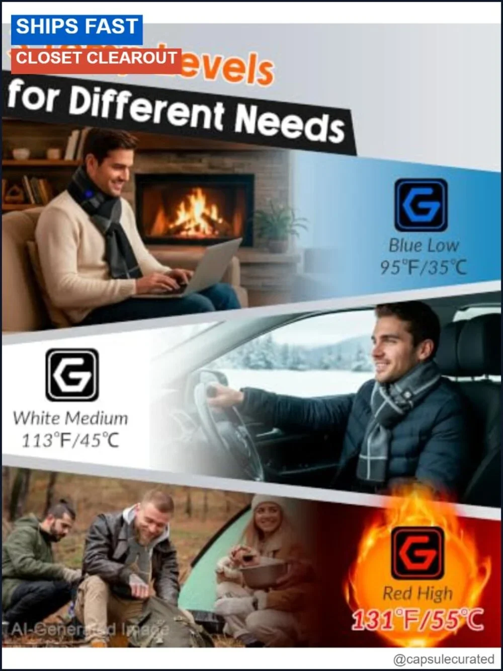 Rechargeable Heated Scarf with Graphene Technology, 3-Second Fast Heating,